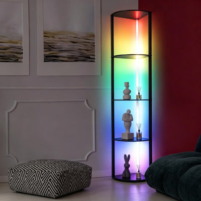 Étagère d'angle à 5 niveaux avec lumières DEL à intensité variable, présentoir de 63,7 pouces de hauteur et support de rangement, tablette de plancher peu encombrante pour le salon, la chambre à coucher et le bureau