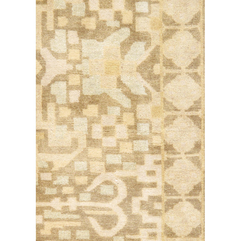 Tapis de couloir brun clair en laine noué à la main de conception unique 3 pi 4 po x 11 pi 7 po Oushak