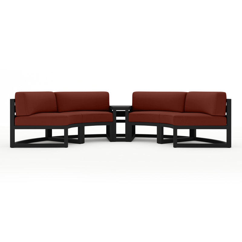 Avion Outdoor Curved Patio Sectional with Sunbrella Cushions, Canvas Charcoal Sunbrella® Canvas, Black
