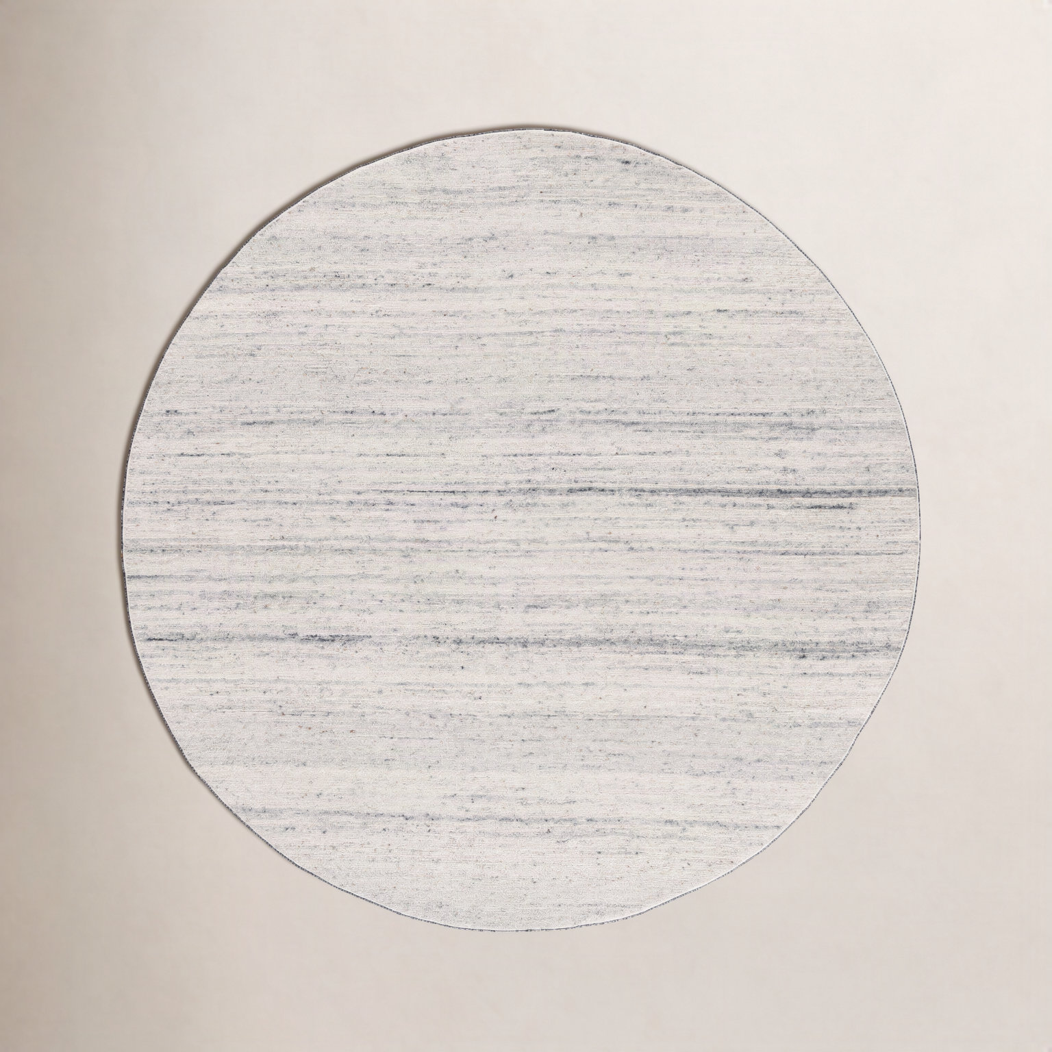 Gray Hand-Woven Striped Wool Rug, Round 6'
