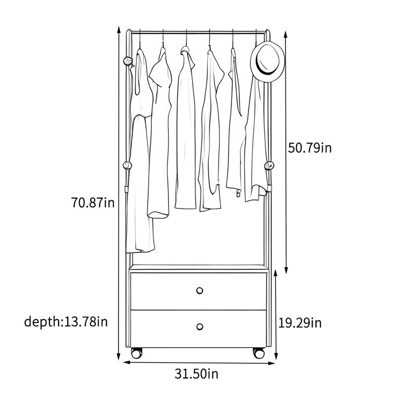 Coat Rack with Drawers Stainless Frame, Walnut