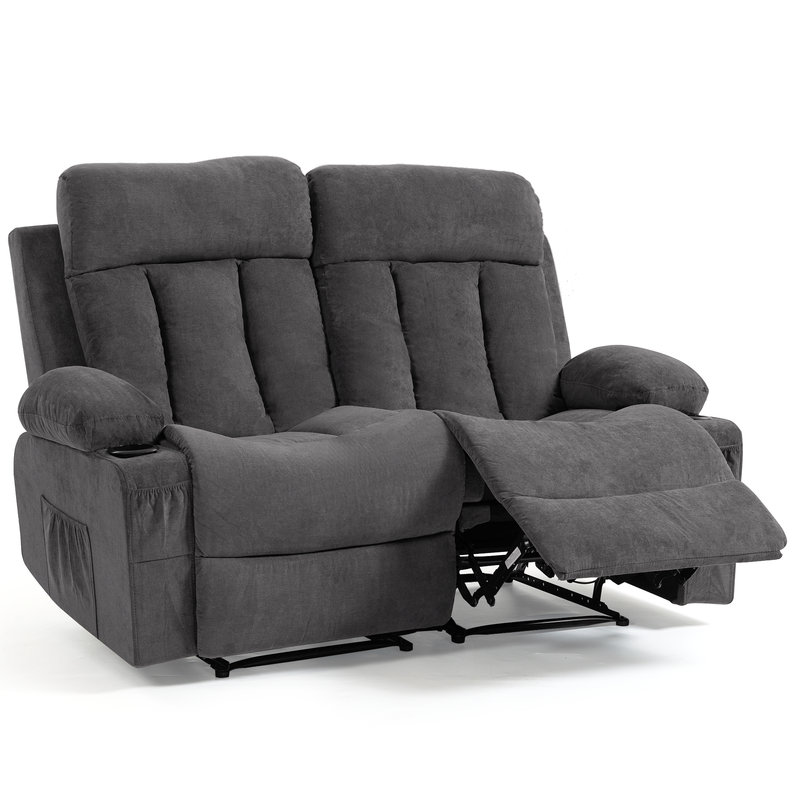 Loveseat Recliner Sofa with Cup Holders, 2 Seat Manual Recliner Chair, reclining loveseat couch for Living Room, Home Theater, Small Spaces, Grey