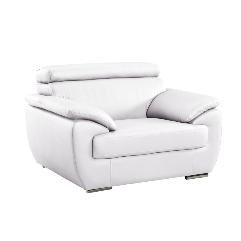 Fauteuil club en cuir véritable Daye, Blanc / Blanc