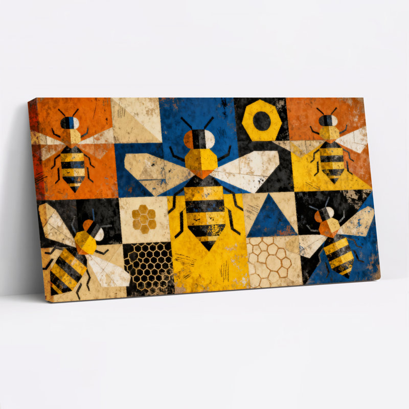 Ensemble de 1 tableau sur toile à motif géométrique d'abeilles, H 28 po x l 58 po