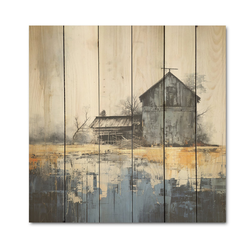 «Mystic Beige and Blue Barn» - Art mural en bois de grange sur bois de pin naturel, H 15 po x l 15 po