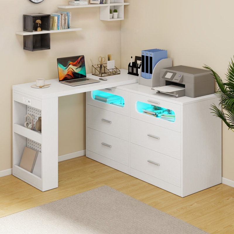 LED Modern Makeup Vanity Table Adjustable Cabinet With 6 Drawers And Power Outlets, White
