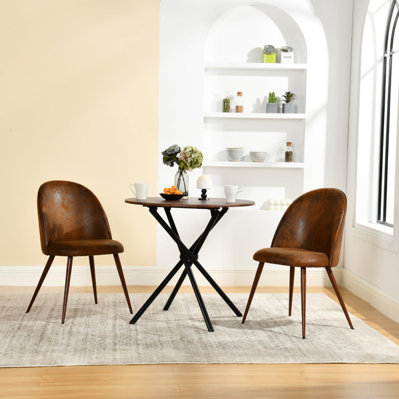 Maycel 3-Pieces Dining Table Set Round Table Top Upholstered Chairs Perfect for Small Kitchen Dining Room Spaces Apartments Breakfast Nooks Office Reception Room