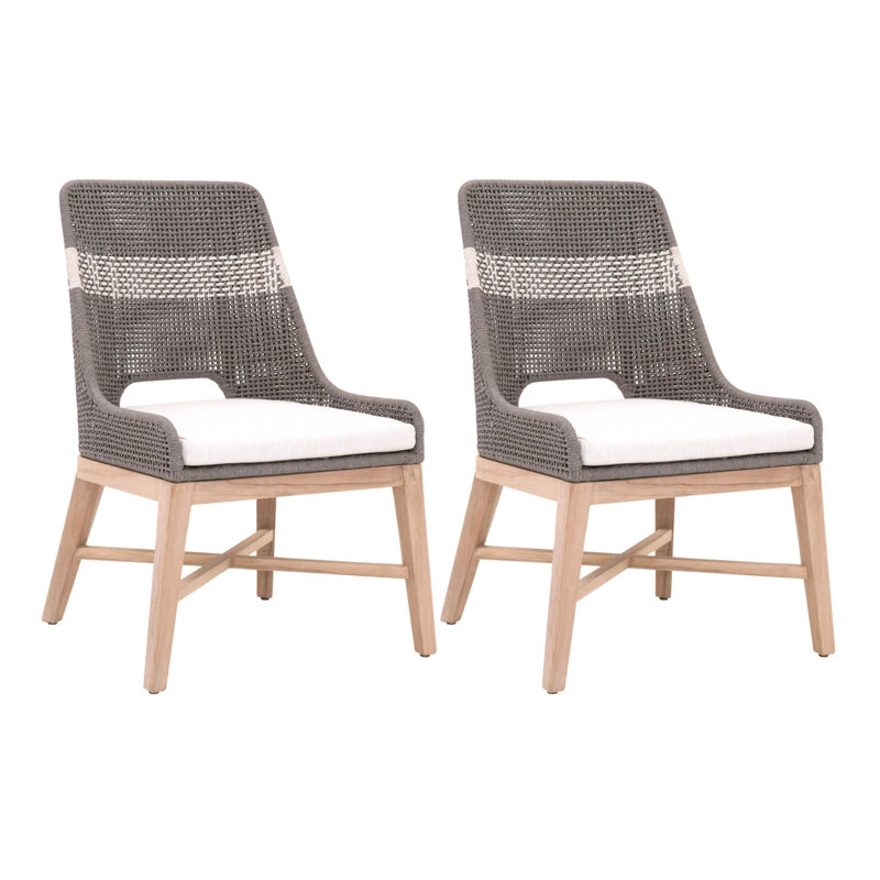 Chaise d'appoint, Corde plate colombe / teck, Blanc