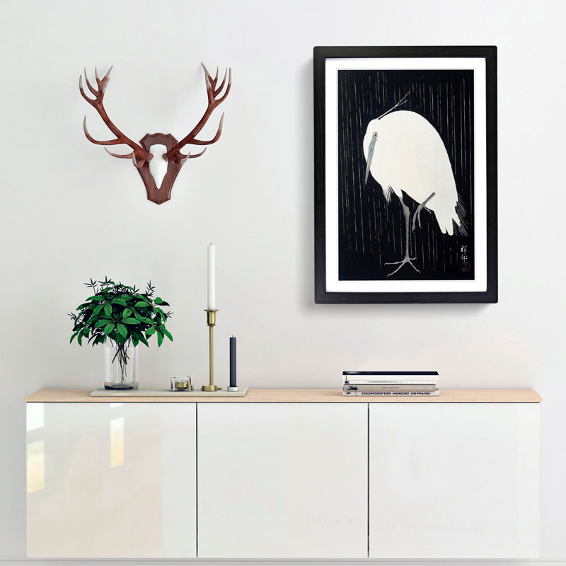 Egret in the Rain by Ohara Koson - Picture Frame Painting Print, Black Framed, 65cm H x 48cm W x 2cm D