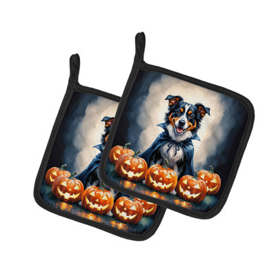 Australian Shepherd Puppy Halloween Pair of Pot Holders