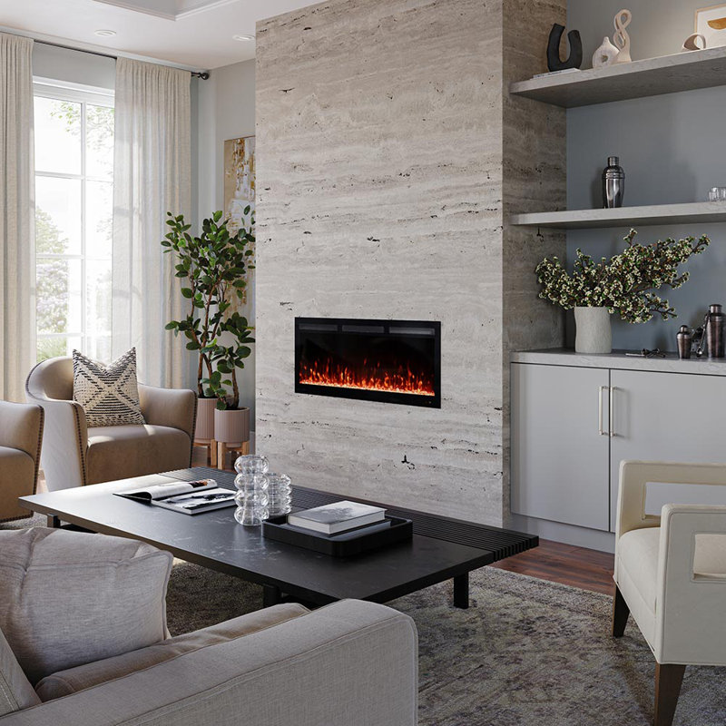 Vibrance 42" Recessed or Wall Mounted Electric Fireplace Heater, Multi-Flame Colors, Voice Assistant Compatible - Logs and Crystals