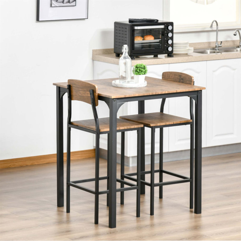 Ensemble de table de bar industriel 3 pièces avec pieds en acier, idéal pour les espaces compacts et les solutions de salle à manger élégantes