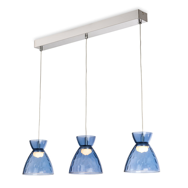 3 - Light Chrome LED Kitchen Island Pendant, Blue 