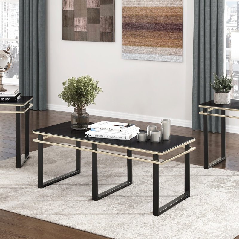 Ensemble de tables basses et tables de bout noires 3 pièces Tables de bout en verre trempé