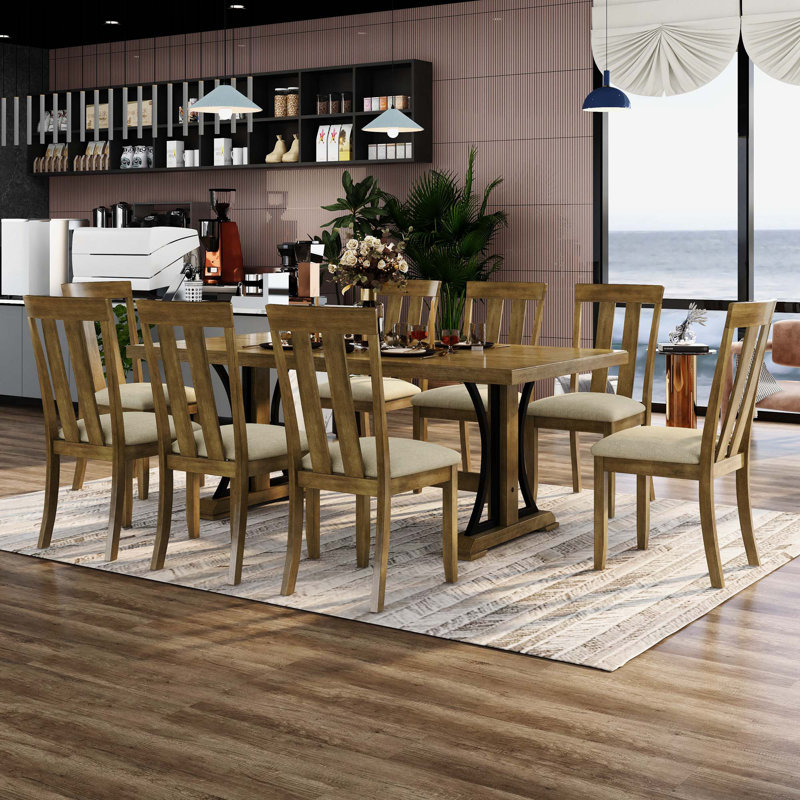 Ensemble repas pour 8 personnes Jonita, Noyer naturel, Noyer naturel / noir, Noyer naturel / beige