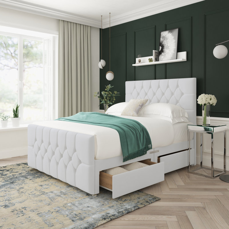 Upholstered Divan Bed, Small Single (2'6), White