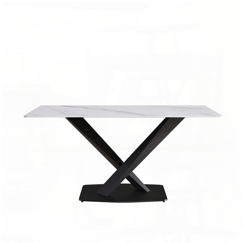 Table de salle à manger de 63 po en pierre frittée avec pieds en X - Blanc, H 29,53 po x l 63 po x P 31,5 po, Blanc