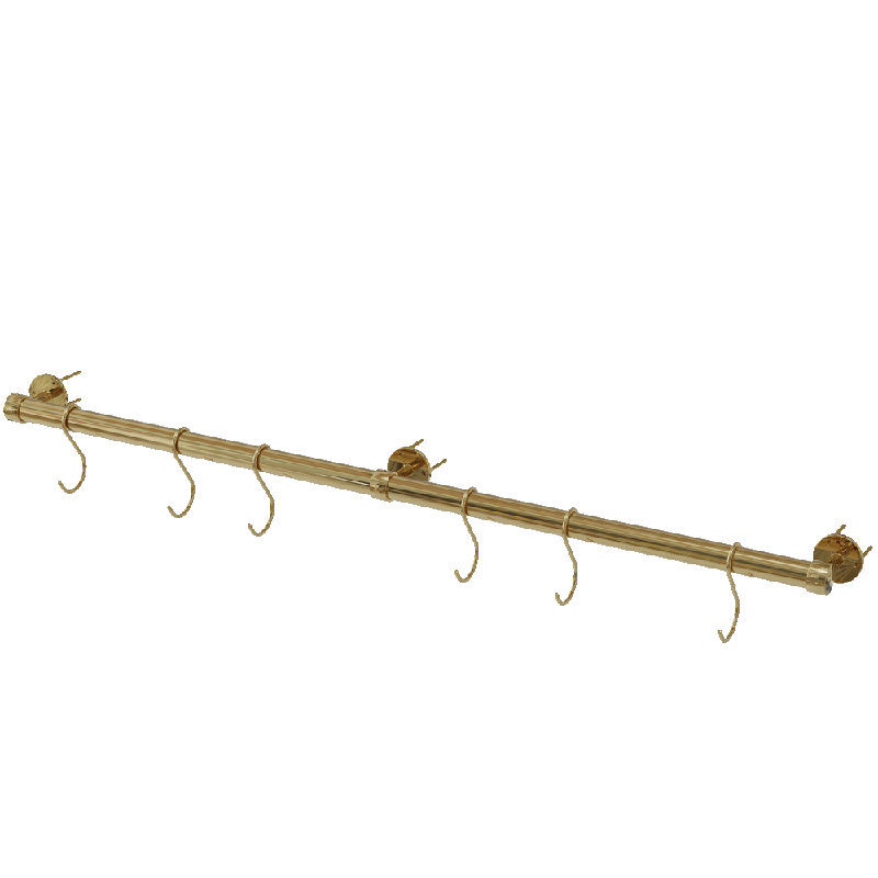 Brass Straight Wall Mounted Pot Rack, 3.94" H x 37.38" W x 2.87" D, Polished Brass