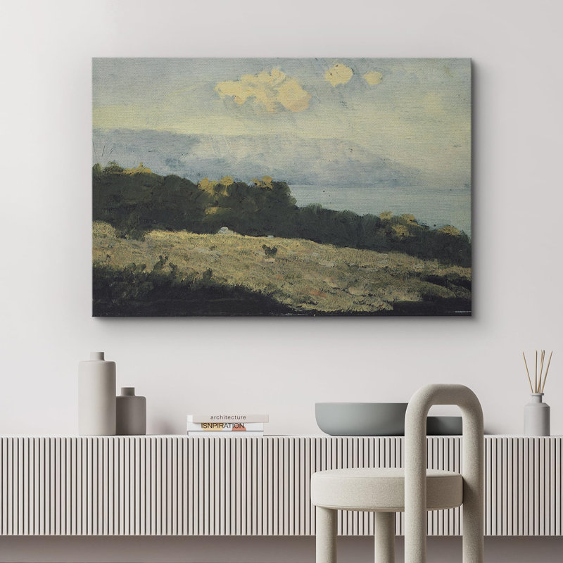 Multicolore rustique campagne nuage vallée lac paysage, H 12 po x l 18 po, Toile tendue