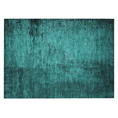 2' X 3' Teal Abstract Washable Non Skid Indoor Outdoor Area Rug