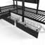 Lit mezzanine triple avec tablettes et tiroirs de rangement, lit mezzanine simple au-dessus d'un lit simple et simple avec lumières à DEL et ports USB, lit mezzanine en L peu encombrant