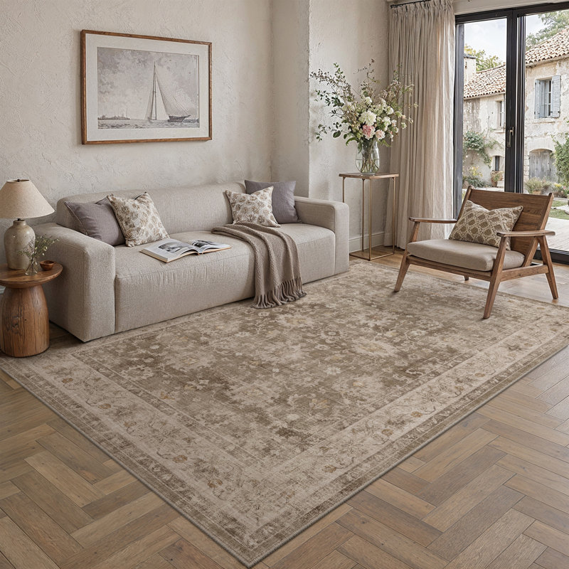 Tapis fleuri Novara, Beige, Rectangle 6'x 9'