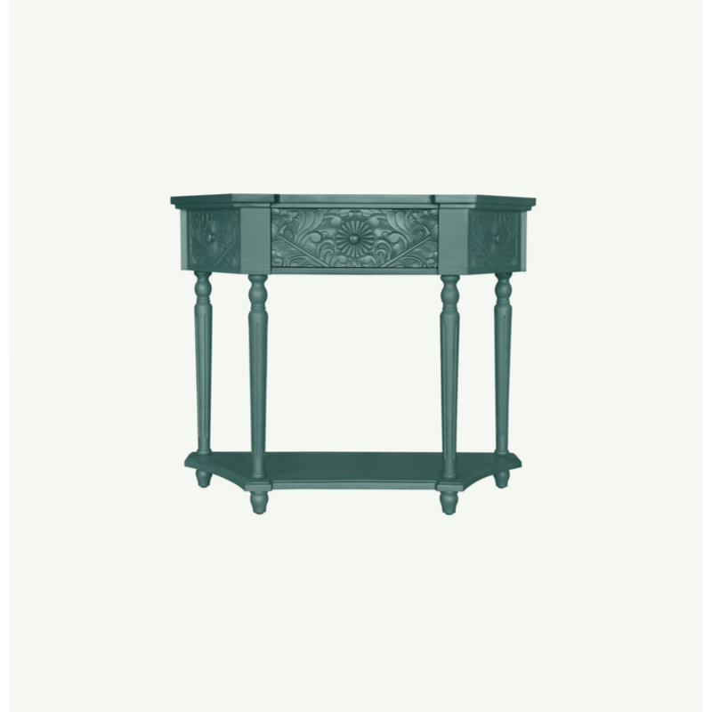 1 Drawer End Table,Side Table,Elegant Carved 1 Drawer End Table For Living Room Bed Room Study Entryway, Dark Green