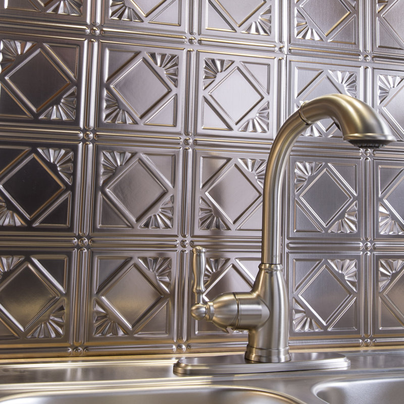 FASÄDE Traditional Style/Pattern 4 Decorative Vinyl 18in x 24in Backsplash Panel, Brushed Nickel