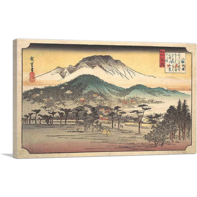 «Evening Bell at Mii Temple» par Utagawa Hiroshige - reproduction d'art sur toile tendue, H 18 po x l 26 po x P 0,75 po