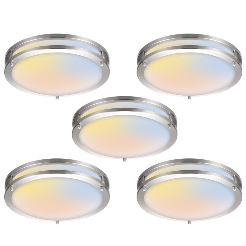 Nevim 5 -Light Double Rings Dimmable LED Flush Mount Ceiling Light for Kitchen,Hallway,Bedroom, 4" H x 14" W x 14" D