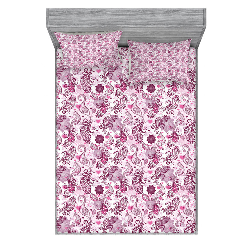 Microfiber Floral Sheet Set, Queen Sheet Set with Fitted Sheet
