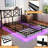 Full Size Platform Bed With Led Lights, Power Sockets, Quick - Setup Assembly Black Queen Frame Headboard, Pattern Selection, No Movement