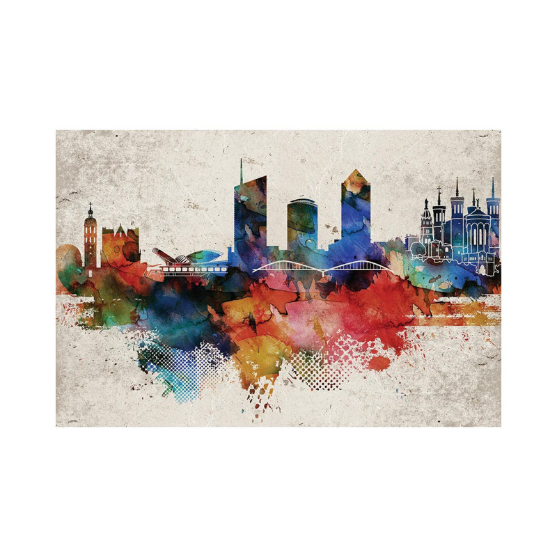 Lyon Abstract Skyline by WallDecorAddict - Wrapped Canvas Gallery-Wrapped Canvas Giclée, 20.32cm H x 30.48cm W x 1.905cm D