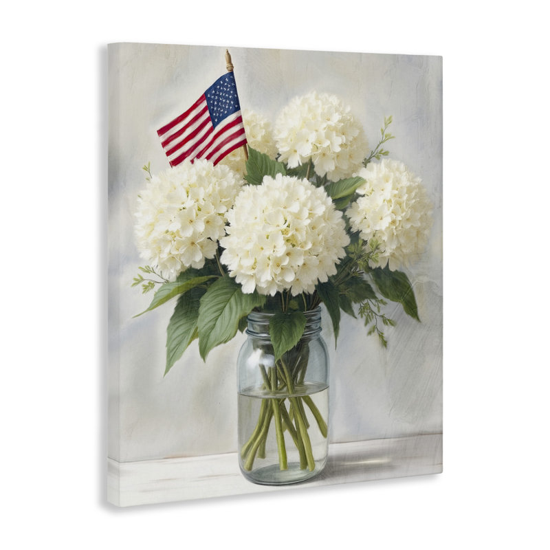 Toile d'hortensia patriotique festive, conception de Kim Allen, H 20 po x l 16 po