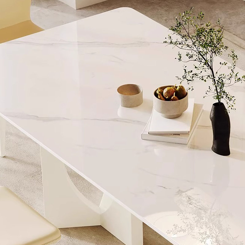 Modern Cream White Marble Dining Table, 29.5"H x 55.1"L x 31.5"W