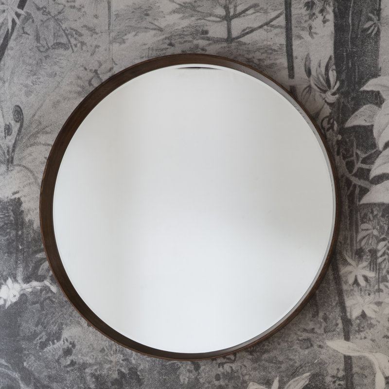Carles Wood Flat Wall Mirror, Walnut, 100 cm H x 100 cm W