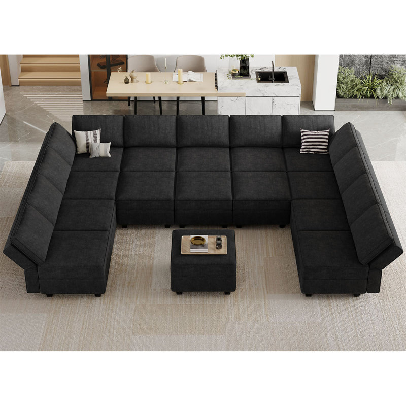 Canapé-lit modulaire en U 33,5 po Neemi, Mélange de polyester noir