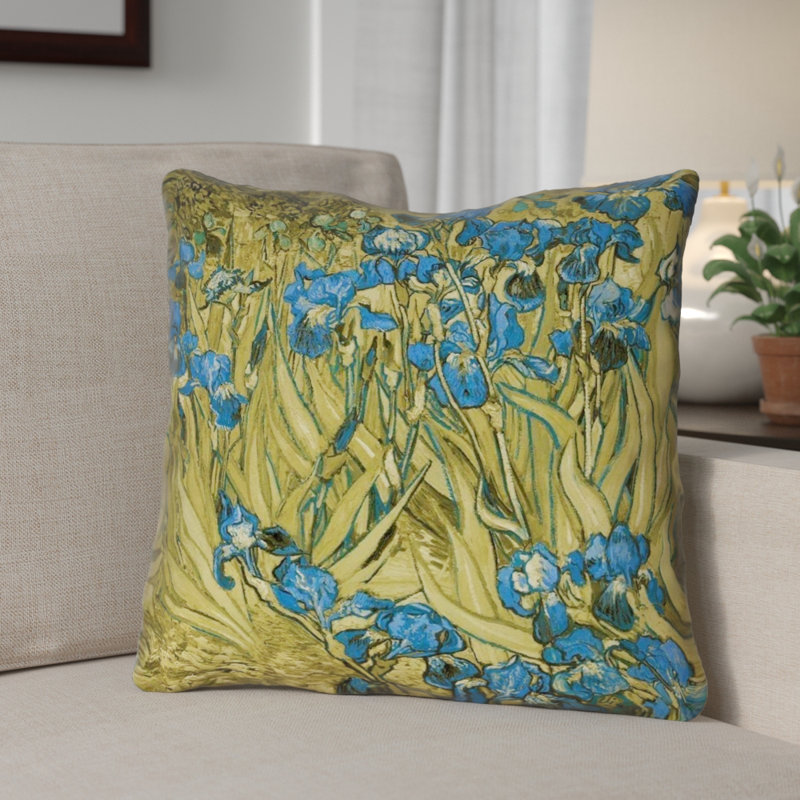 Coussin Vincent Van Gogh, 14 po x 14 po, Jaune / Bleu, Pas de remplissage