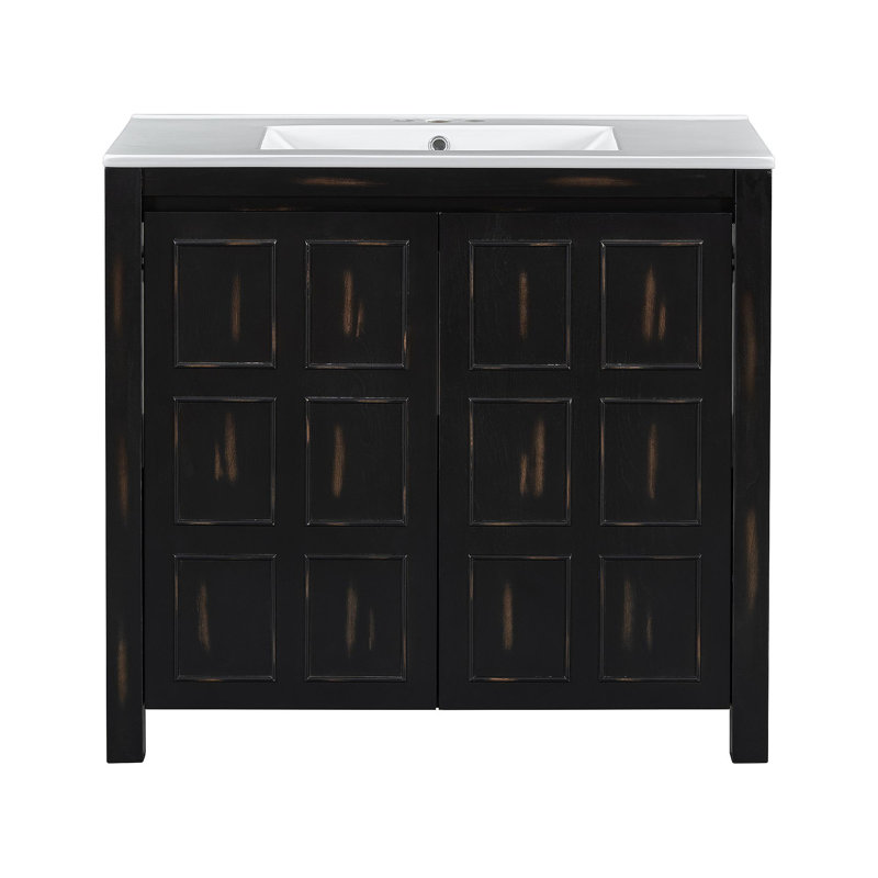 Ensemble de meuble-lavabo 72 po avec lavabos doubles (séparés), lavabos doubles en céramique, portes à fermeture en douceur et tablette réglable - Armoire de rangement espresso rétro pour une organisation élégante de la salle de bain