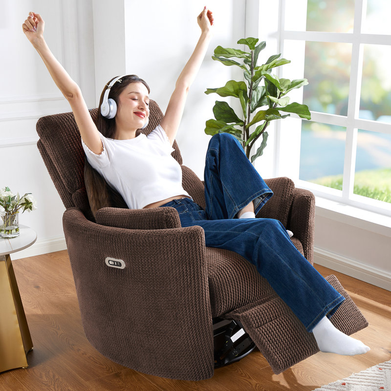 Fauteuil inclinable électrique pour chambre de bébé 4 modes de massage, 2 coussins, USB et fauteuil de charge Type-C, Brun