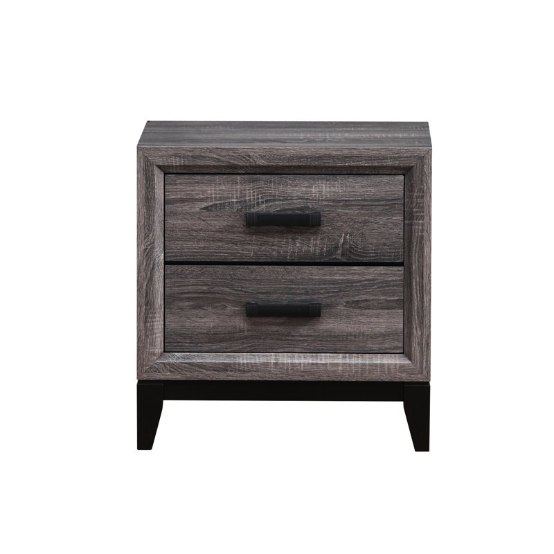 Table de chevet grise avec quincaillerie noire pour la chambre à coucher, 2 tiroirs de chambre à coucher, fabrication à glissière centrale