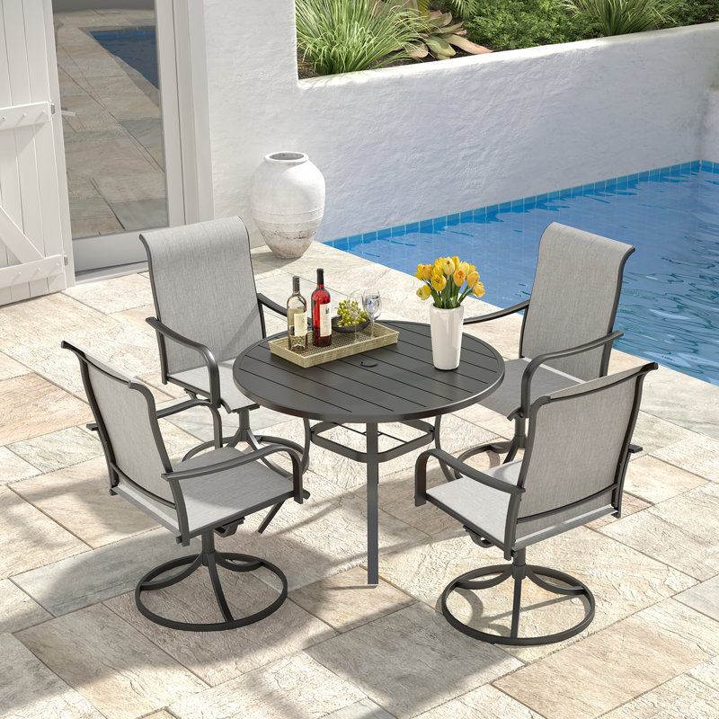 4 - Person 41" Round Dining Set With Swivel Chairs, Gray