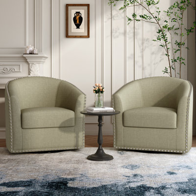 Upholstered Cotton Swivel Barrel Chair