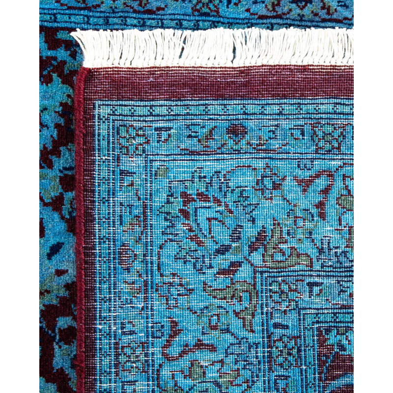 Tapis bleu noué à la main de conception unique Holsworth - bleu