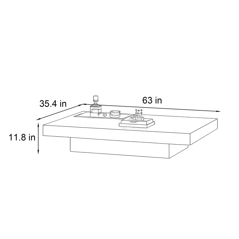 Table basse Luxury-lite rectangulaire en marbre, H 11,8 po x l 63 po x P 35,4 po