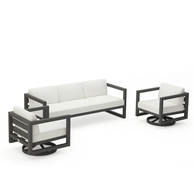 Avion 3 Piece Sofa Set With Swivel, Slate, Canvas Natural Sunbrella® Canvas