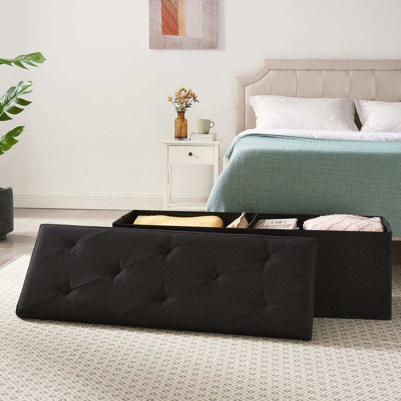 Thatcham Upholstered Ottoman, Black Polyester Blend