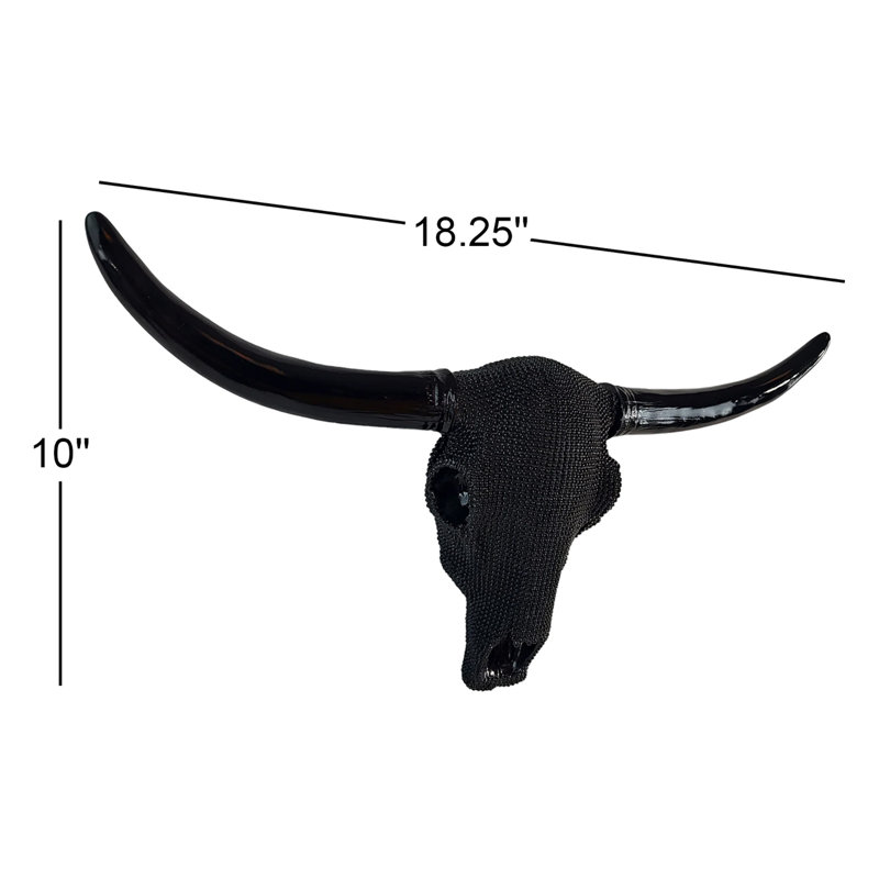 Southwestern Black Beads Longhorn Cow Bull Skull with Black Horn Accent Hanging Wall Décor