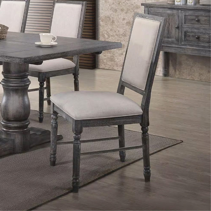 Ensemble de 2 chaises de salle à manger rembourrées en lin, crème et gris patiné