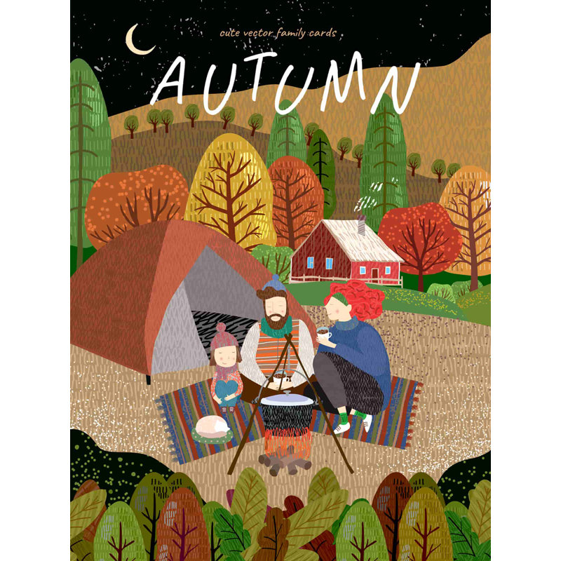 Imprimé de camping d'automne, H 16 po x l 12 po x P 1 po